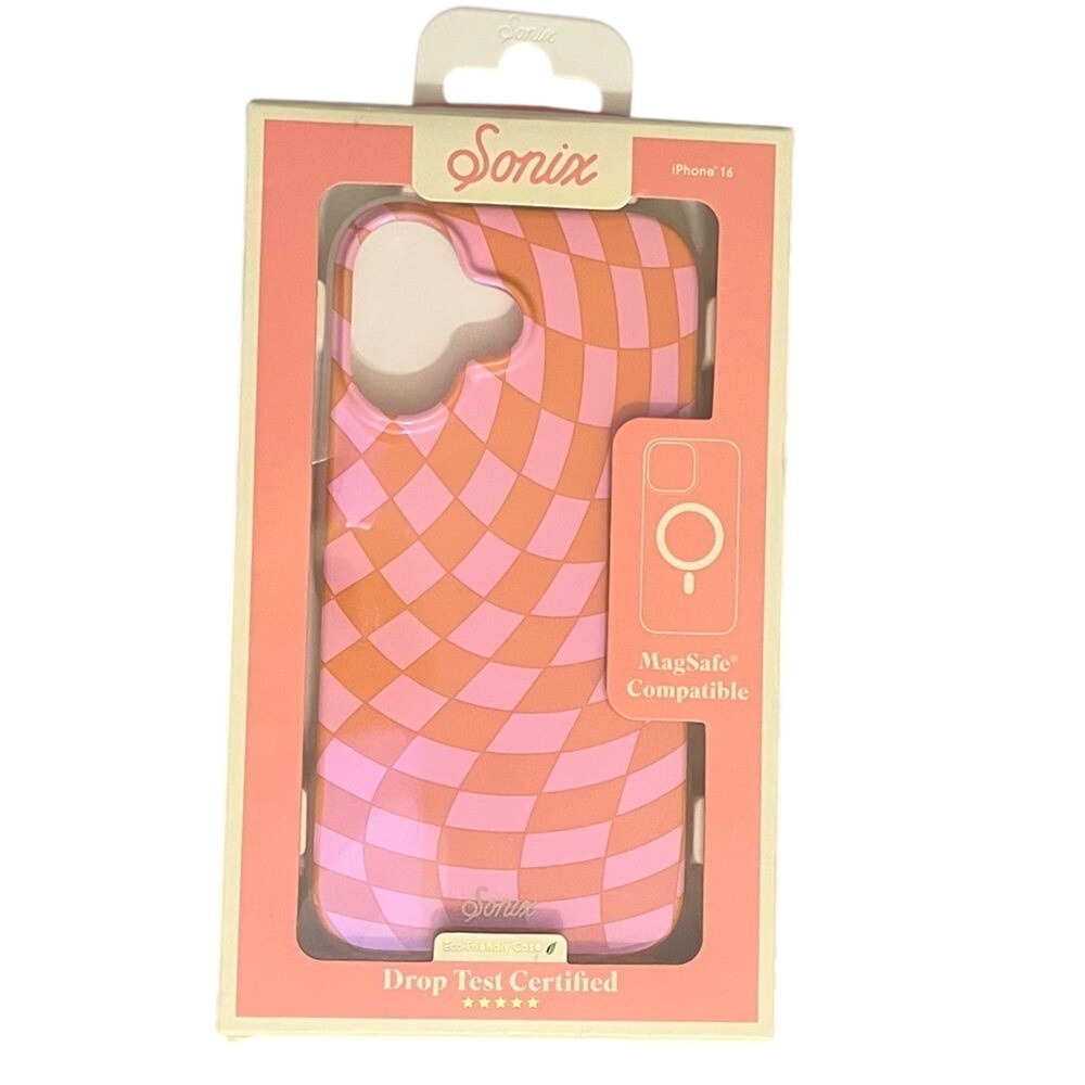 Sonix Apple iPhone 16 Case With MagSafe Checkmate PINK ORANGE New